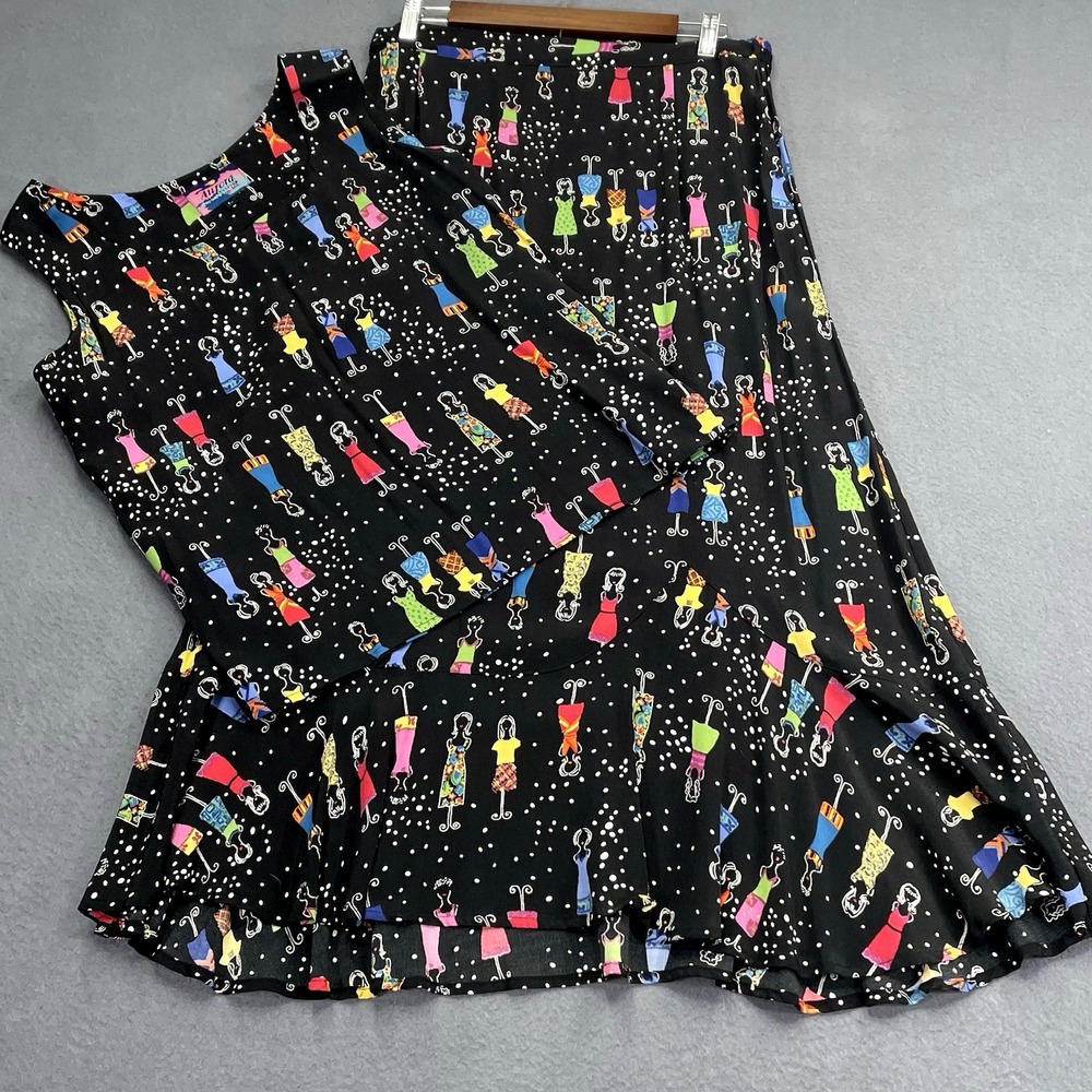 Vtg Rock Rim Top & Skirt Set Sz Large Carol Anderson Print Sleeveless‎ Flowy